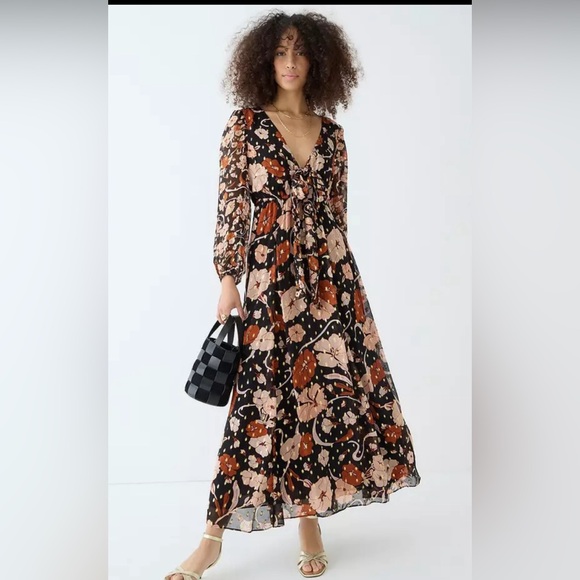 J. Crew Collection Tie-front Lurex Dress in Mixed Print Sz XS - Picture 2 of 10